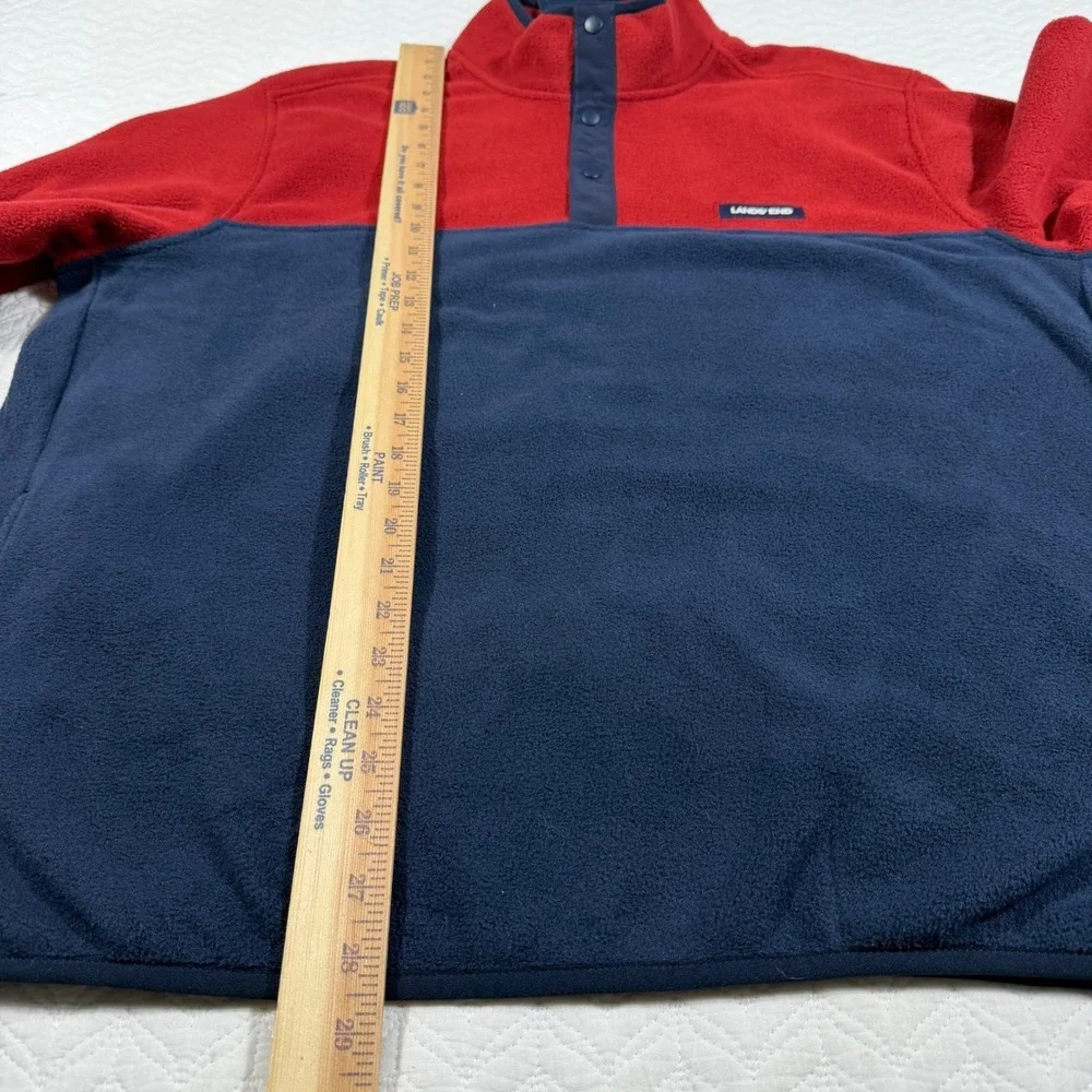 Lands End Mens Red Navy Colorblock Fleece Pullover Snap Neck Jacket‎ X Large NWT